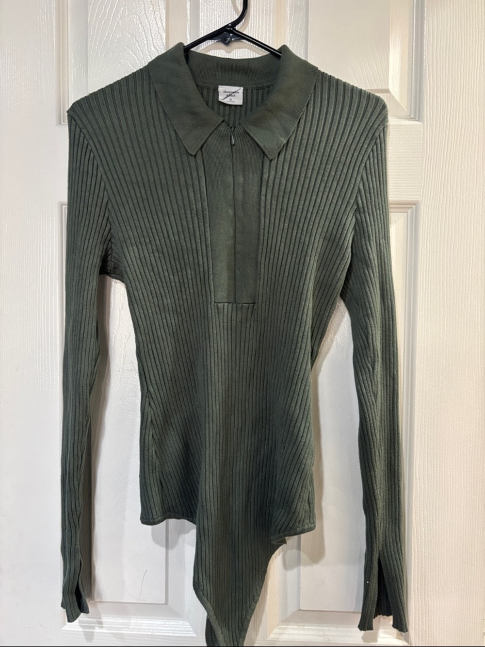 Abercrombie & Fitch Olive Green Ribbed Zip Polo Top